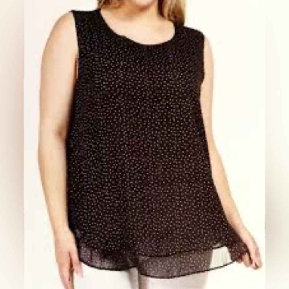 Cristina B Women Med Black And White Polka Dot Sleeveless Tunic Top